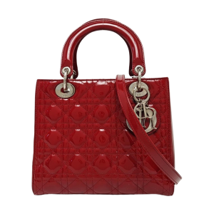 Lady Dior Medium Quilted Patent Leather Red
