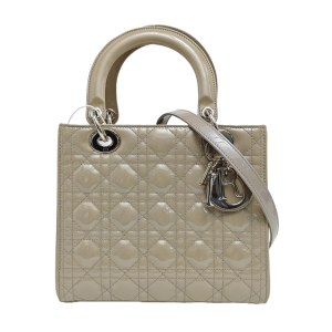 Lady Dior Medium Quilted Patent Leather Gray