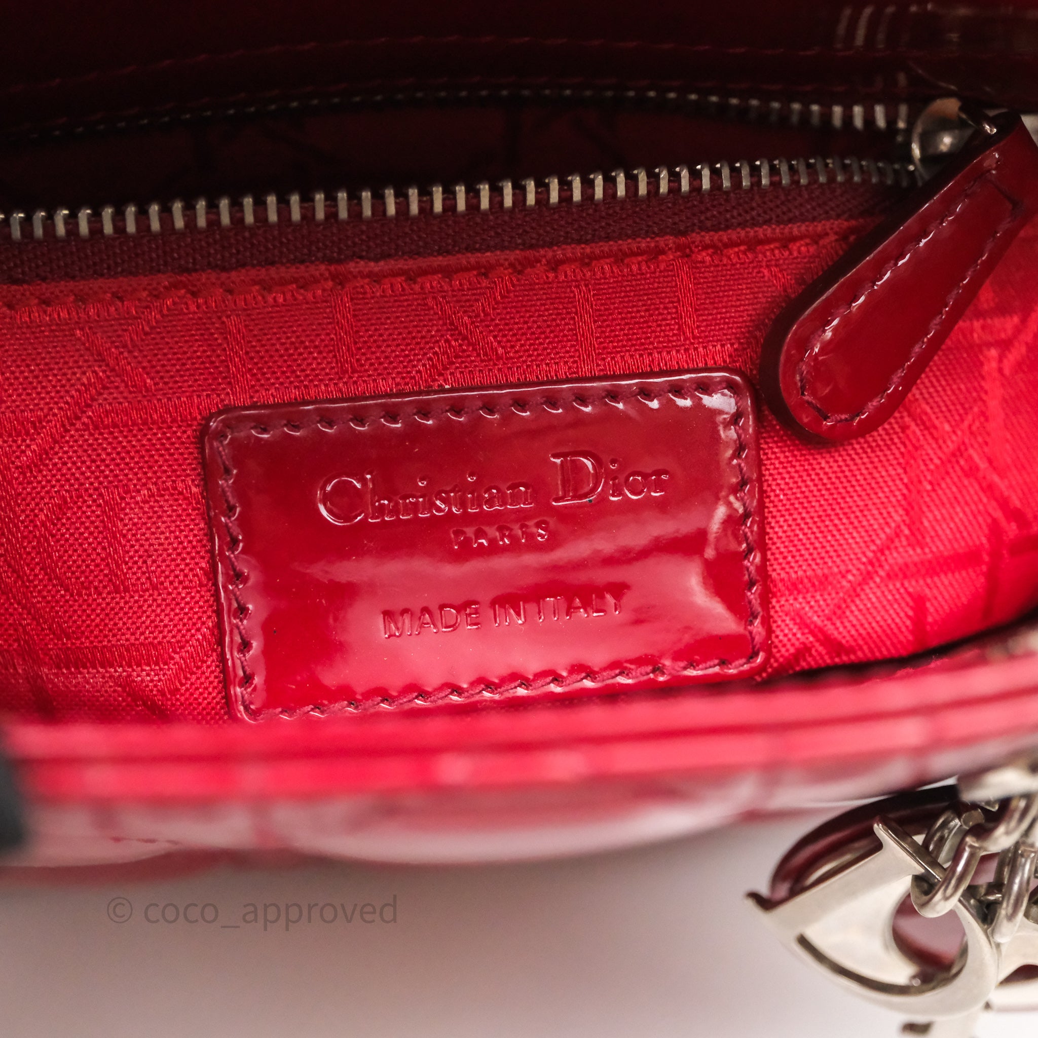 Christian Dior Mini Lady Dior Red Patent Cannage Silver Hardware - 图片 48