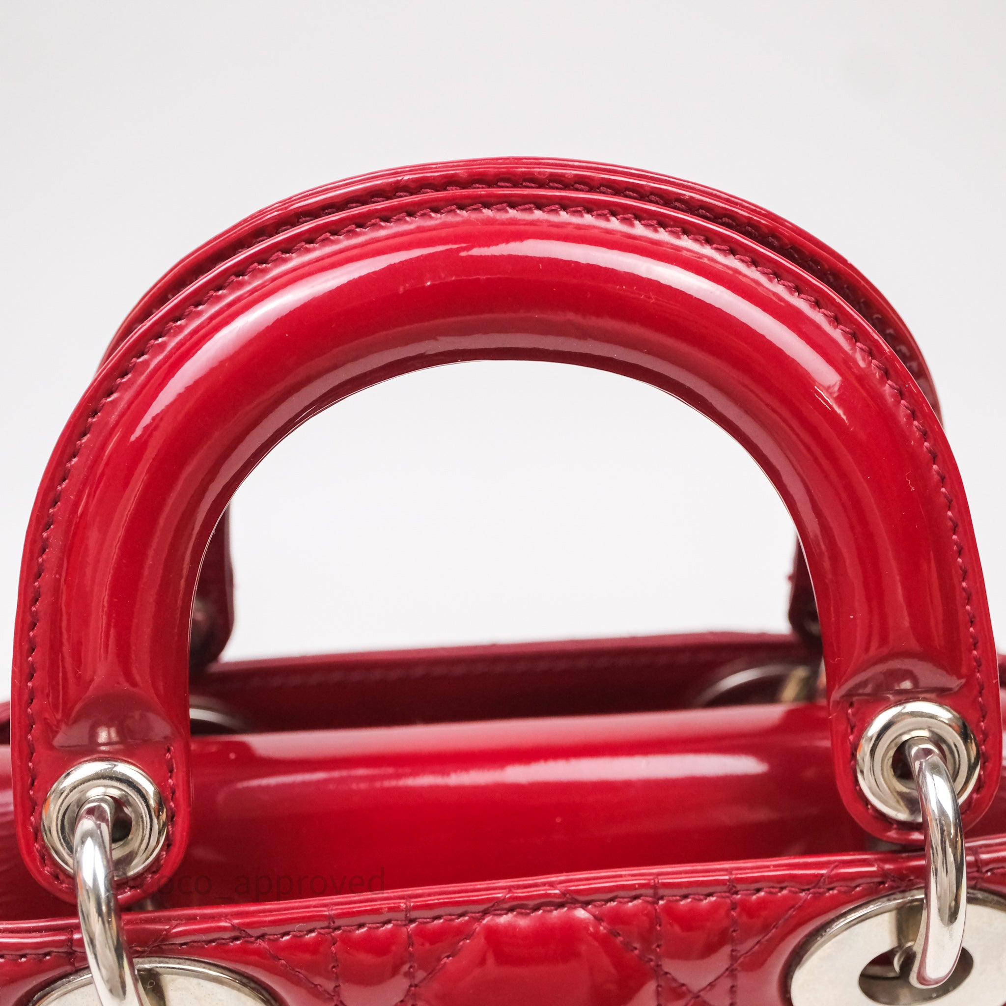 Christian Dior Mini Lady Dior Red Patent Cannage Silver Hardware - 图片 38