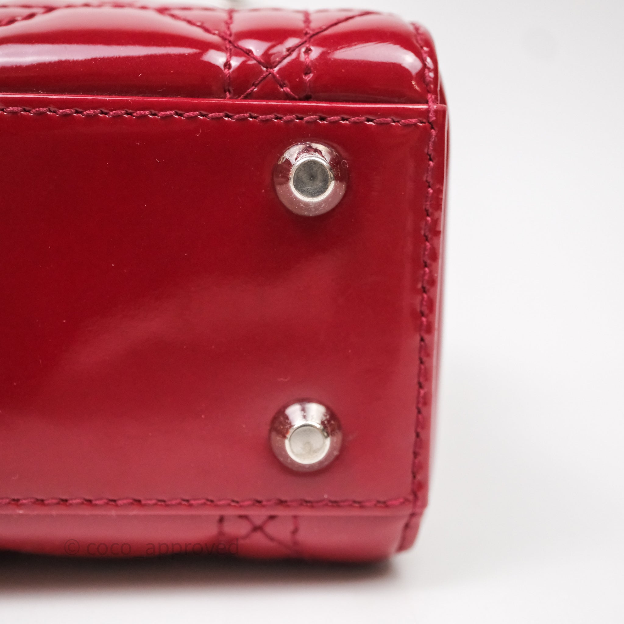 Christian Dior Mini Lady Dior Red Patent Cannage Silver Hardware - 图片 15