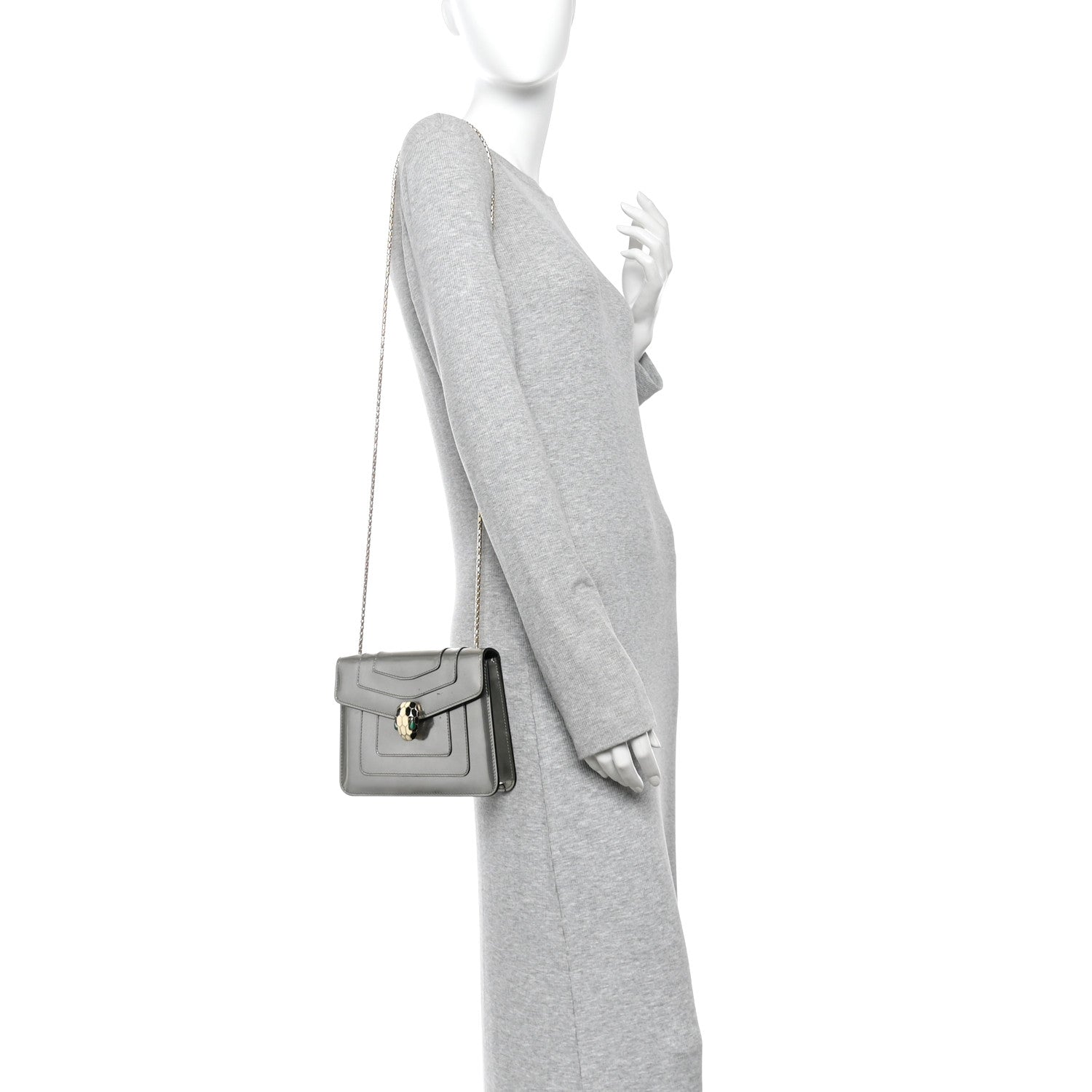 Metallic Calfskin Small Serpenti Forever Snake Strap Crossbody Bag Silver - Image 2