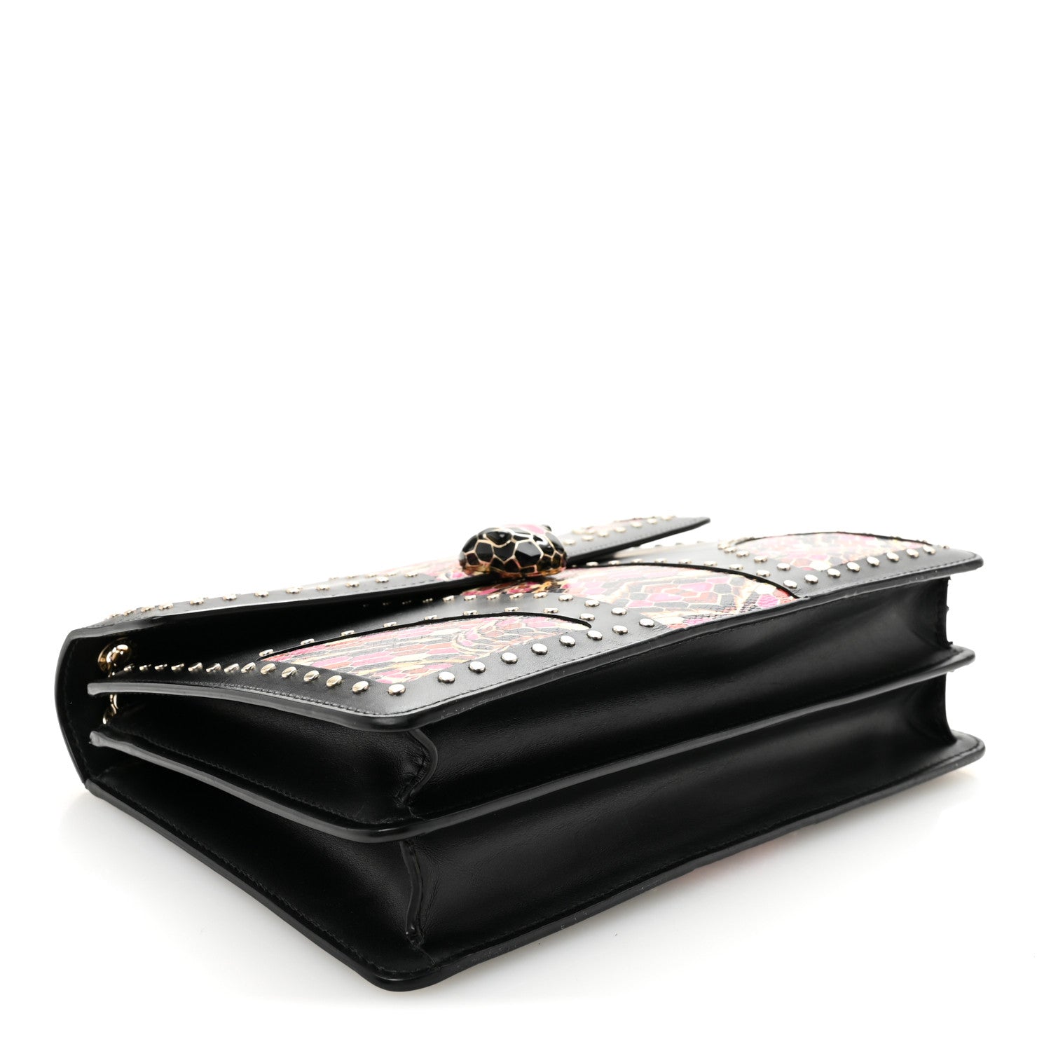 Calfskin Karung Studded Serpenti Forever Shoulder Bag Black Pink Multicolor - Image 5