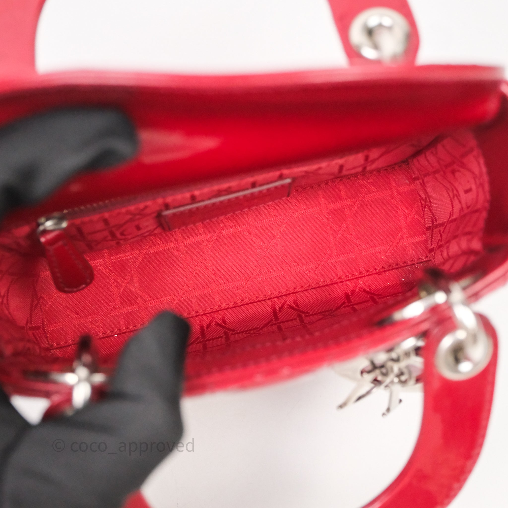Christian Dior Mini Lady Dior Red Patent Cannage Silver Hardware - 图片 51