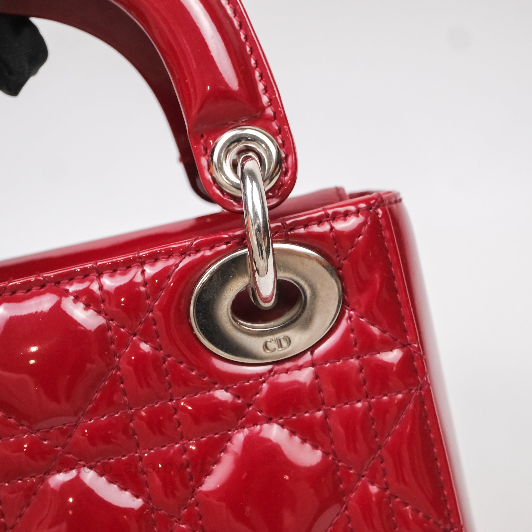 Christian Dior Mini Lady Dior Red Patent Cannage Silver Hardware - 图片 13