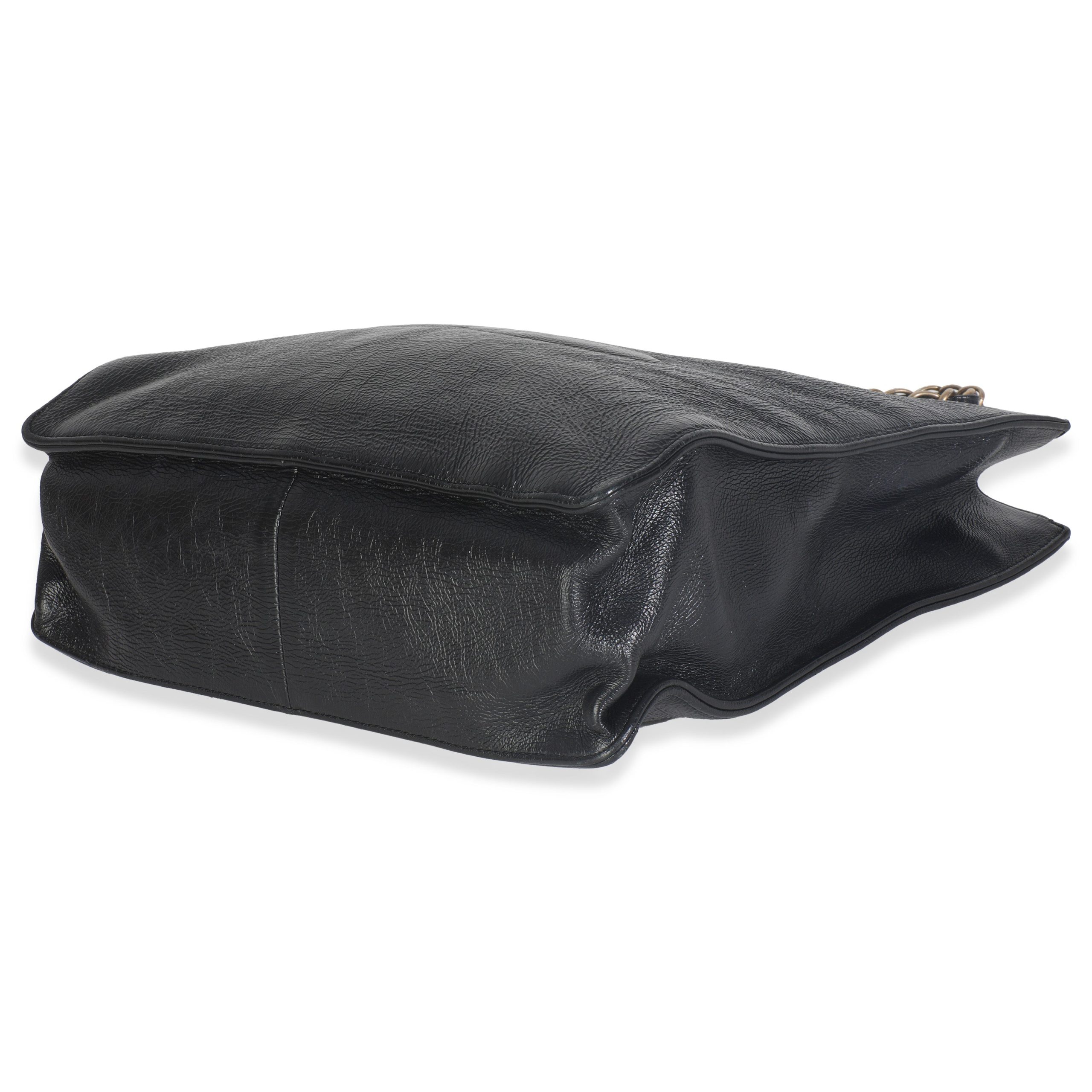 Black Shiny Aged Calfskin North South Shopping Bag - 图片 6