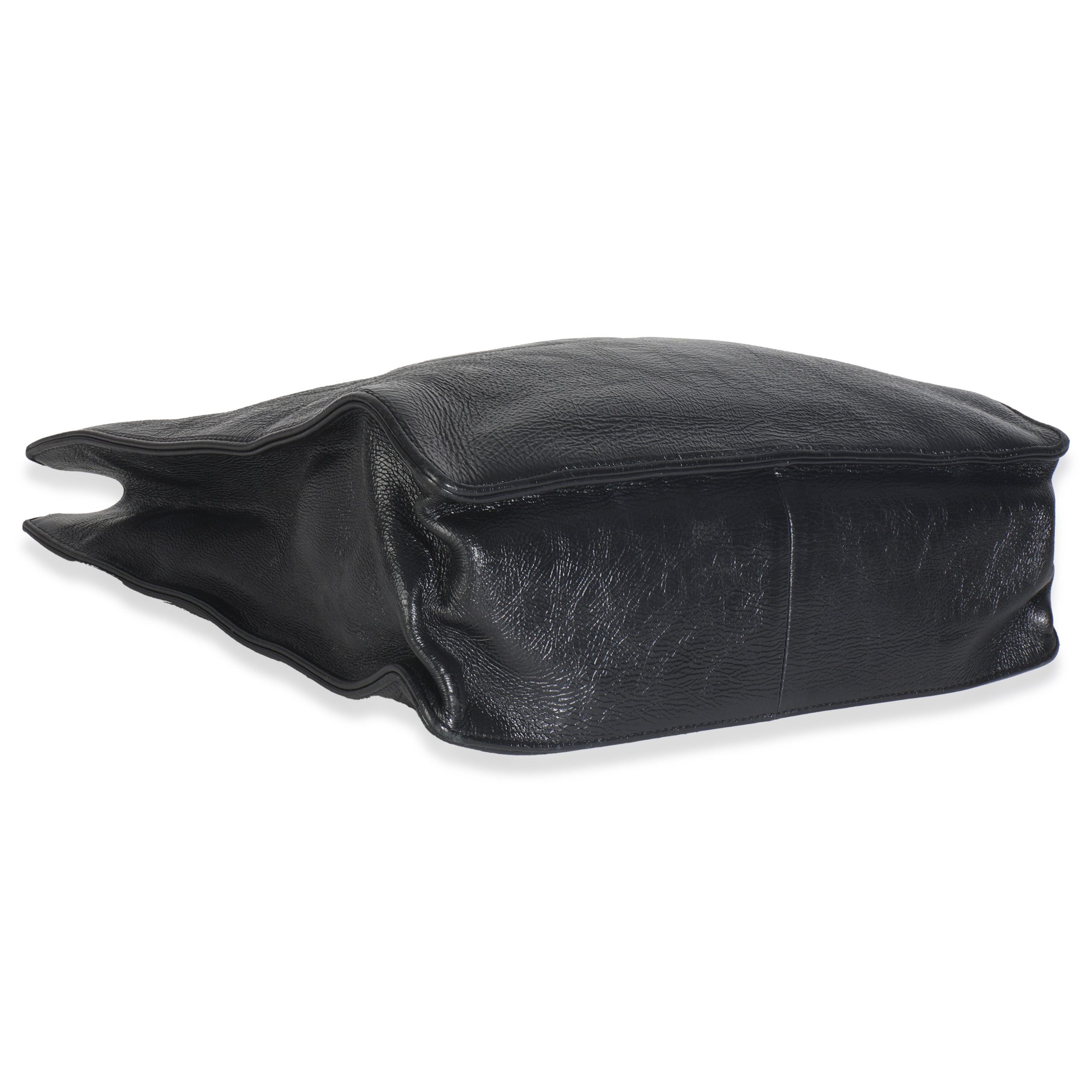 Black Shiny Aged Calfskin North South Shopping Bag - 图片 5