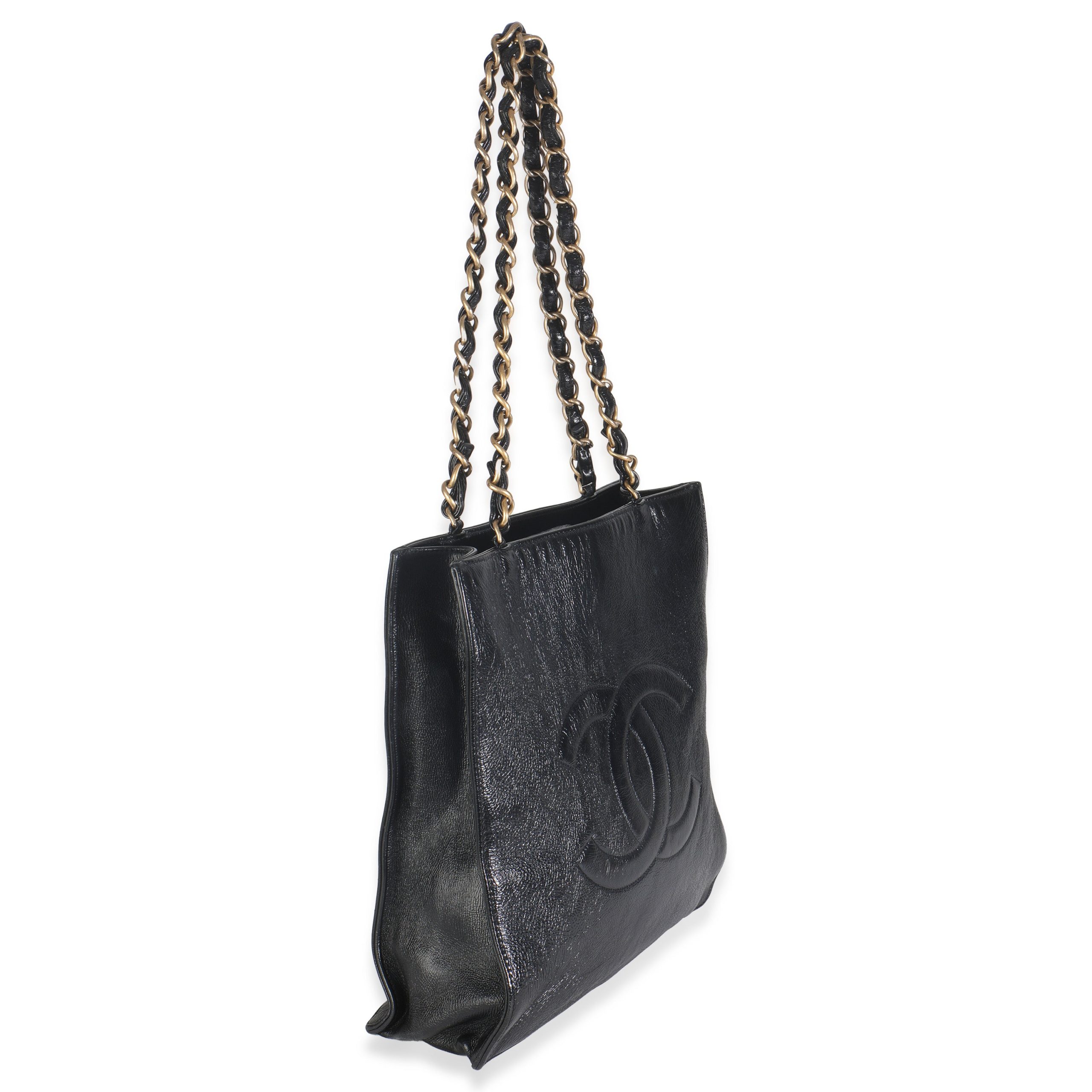 Black Shiny Aged Calfskin North South Shopping Bag - 图片 3