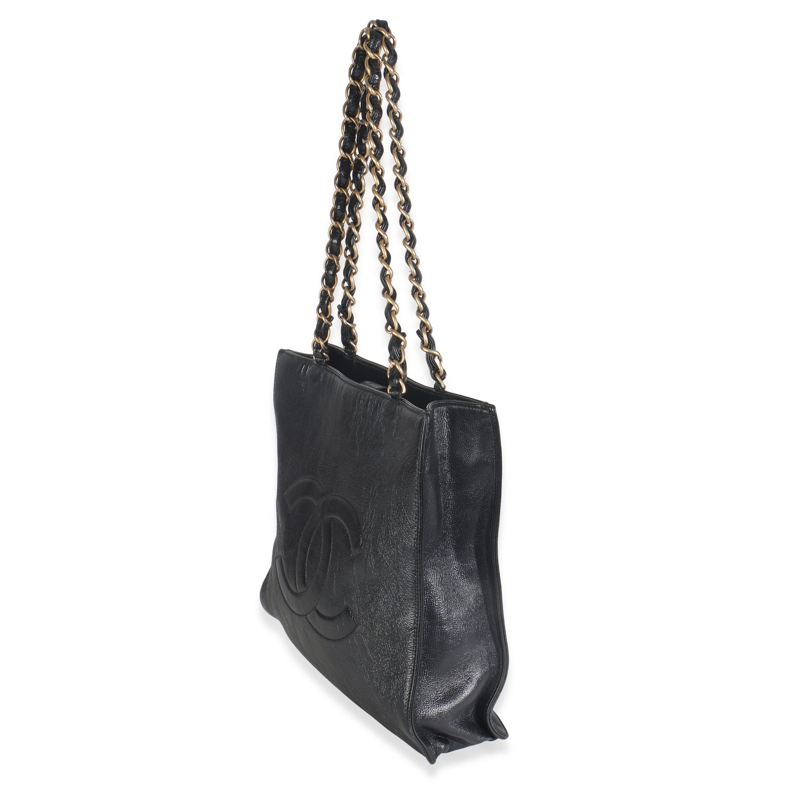 Black Shiny Aged Calfskin North South Shopping Bag - 图片 2