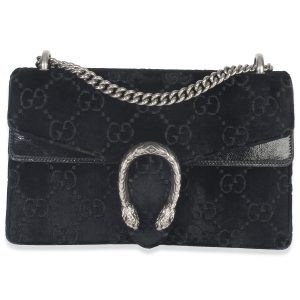 Black GG Embossed Velvet Small Dionysus Chain Bag