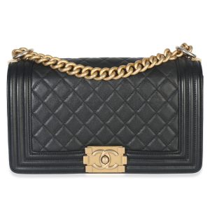 Black Quilted Lambskin Old Medium Boy Bag