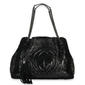 Black Patent Shearling Medium Soho Hobo