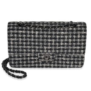 Black White Tweed Quilted Medium Classic Double Flap