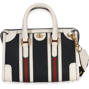 Black White Canvas Mini Double G Top Handle Bag