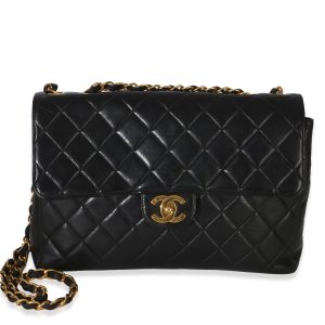 Vintage 24k Black Quilted Lambskin Jumbo XL Maxi Flap Bag