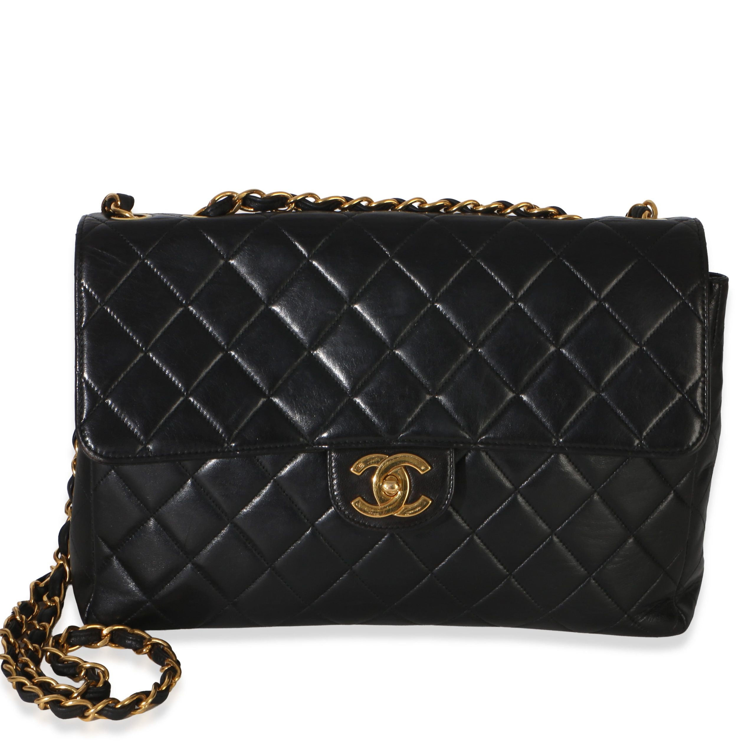 Vintage 24k Black Quilted Lambskin Jumbo XL Maxi Flap Bag