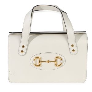 Mystic White Calfskin Small Horsebit 1955 Foldover Top Handle Bag