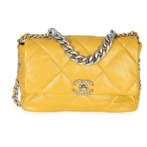 Yellow Quilted Lambskin Large Chanel 19 Flap Bag