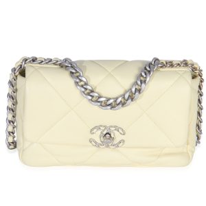 Light Yellow Quilted Lambskin Medium Chanel 19 Flap Bag