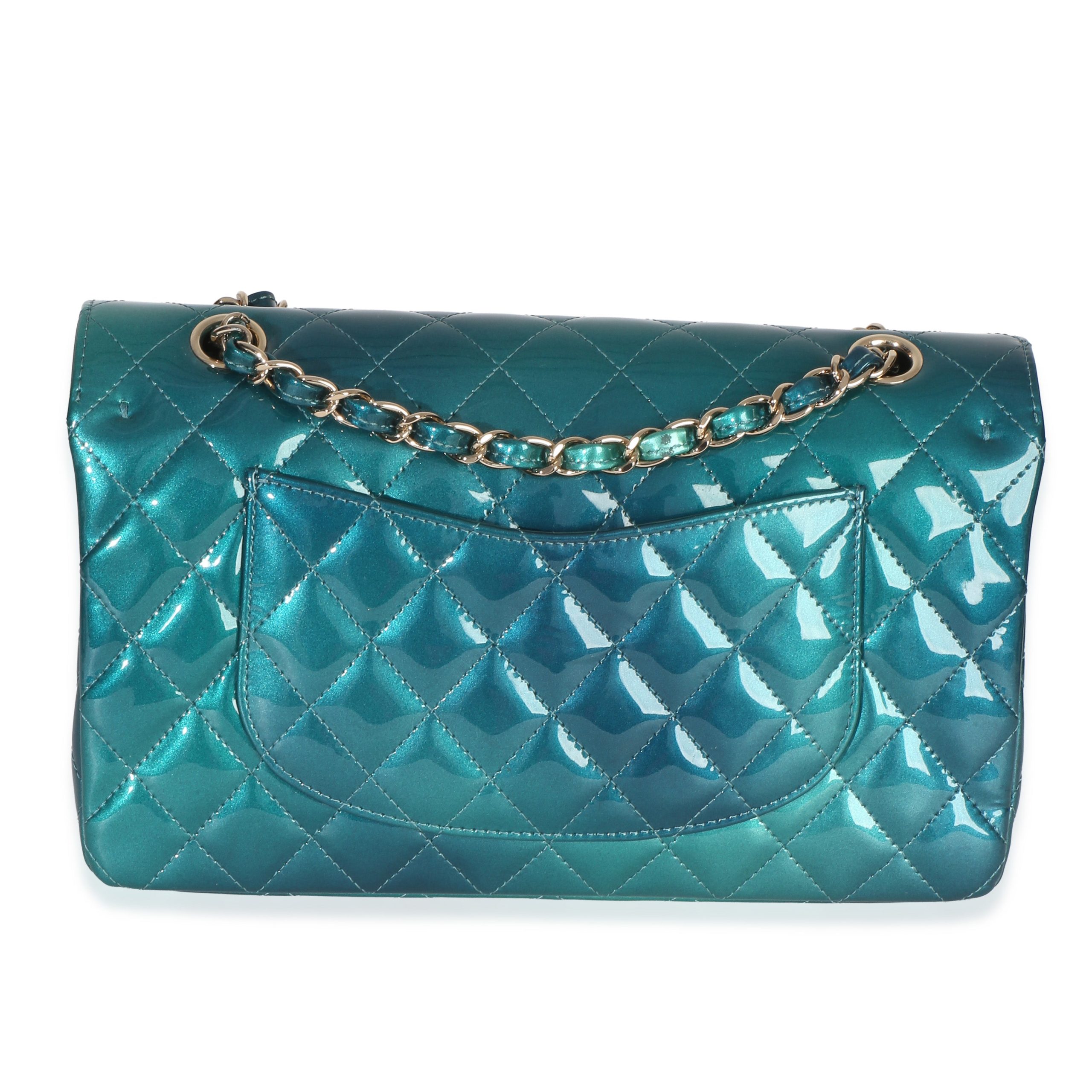 Green Blue Shaded Quilted Patent Medium Classic Double Flap Bag - 图片 4
