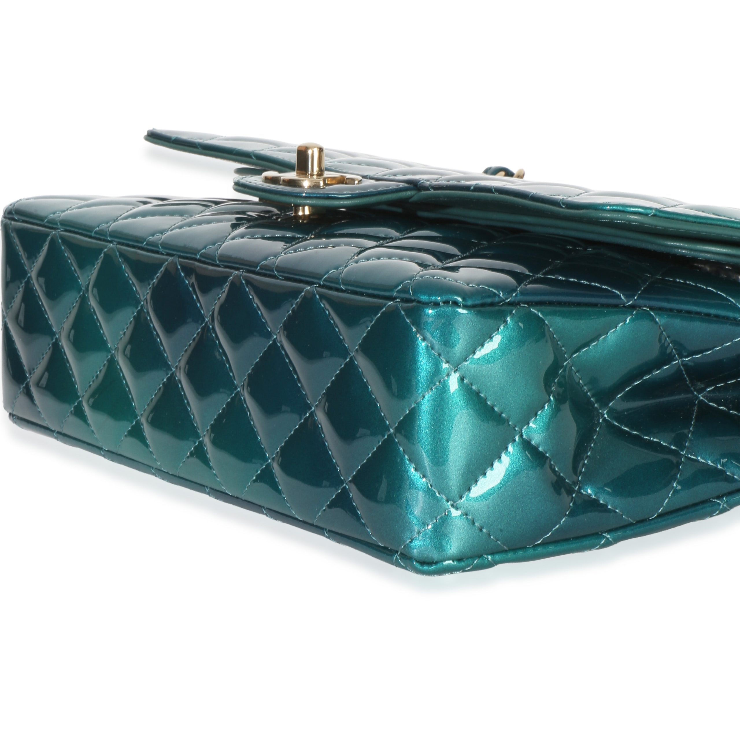 Green Blue Shaded Quilted Patent Medium Classic Double Flap Bag - 图片 7