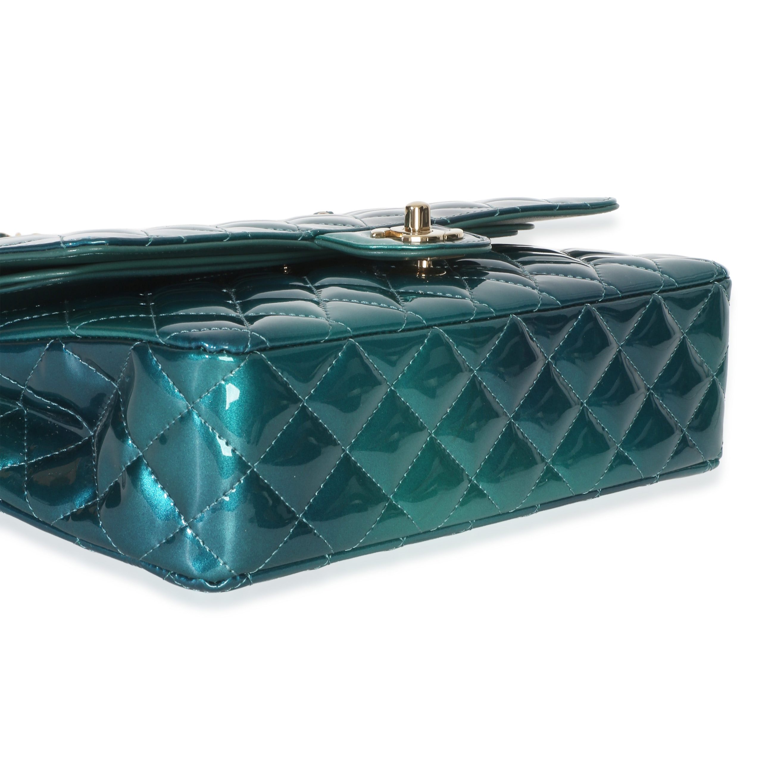 Green Blue Shaded Quilted Patent Medium Classic Double Flap Bag - 图片 6