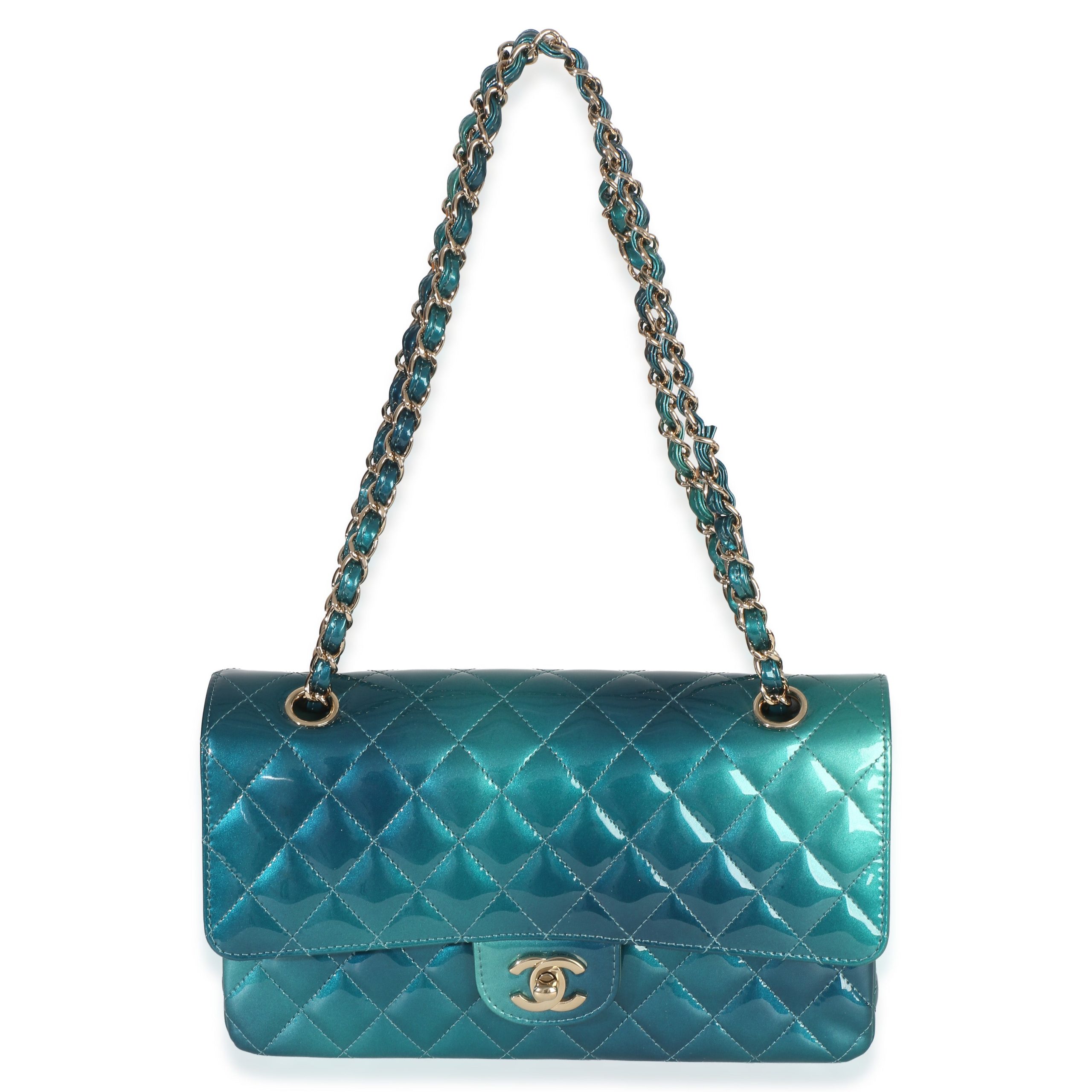 Green Blue Shaded Quilted Patent Medium Classic Double Flap Bag - 图片 8