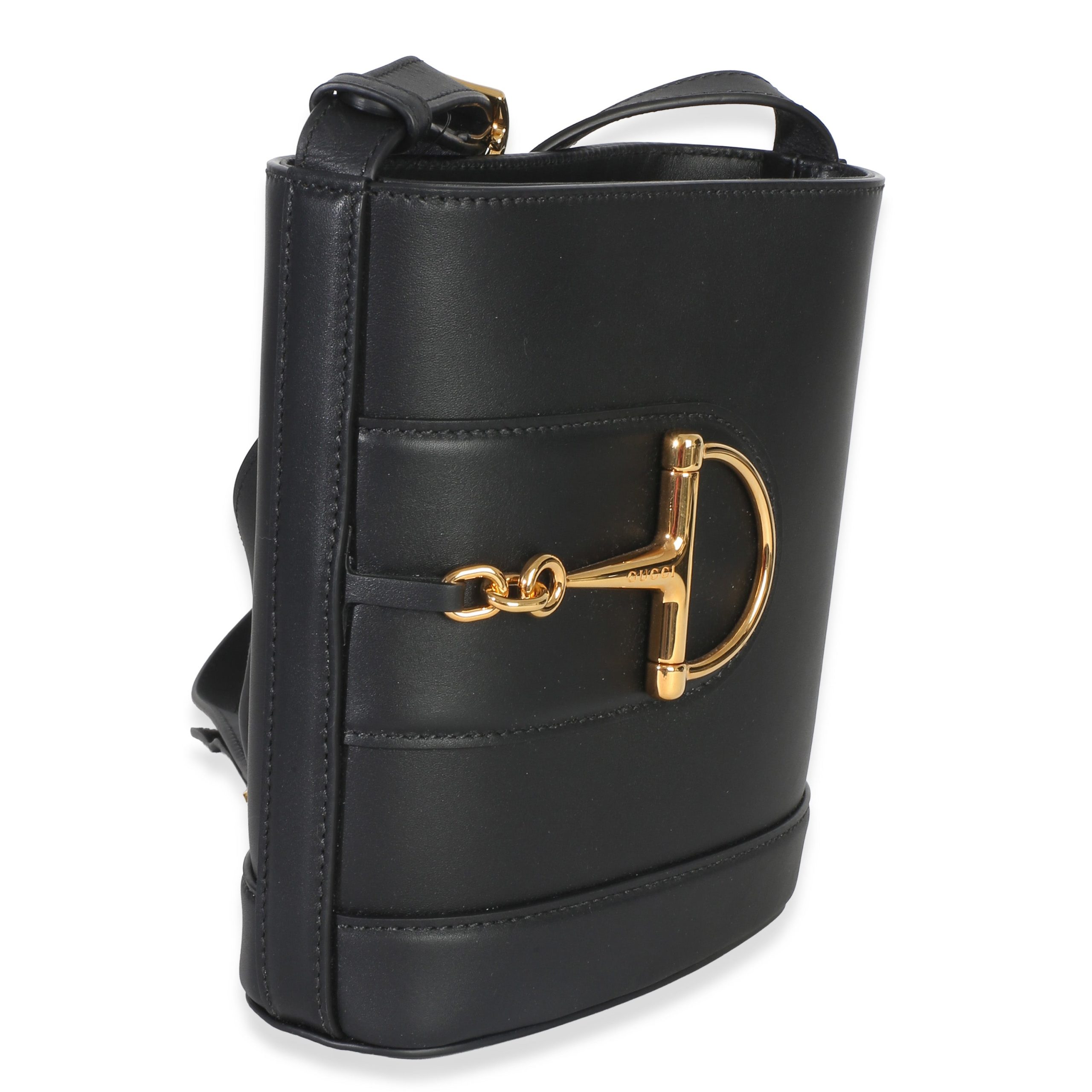 Black Smooth Calfskin Hasler Horsebit 73 Small Bucket Bag - 图片 3