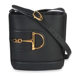 Black Smooth Calfskin Hasler Horsebit 73 Small Bucket Bag