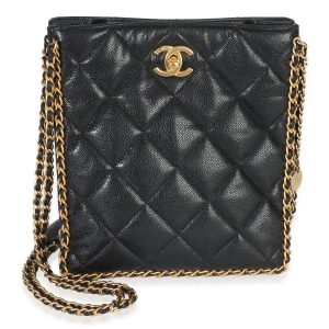 Black Quilted Caviar Mini Never Ending Chain Tote