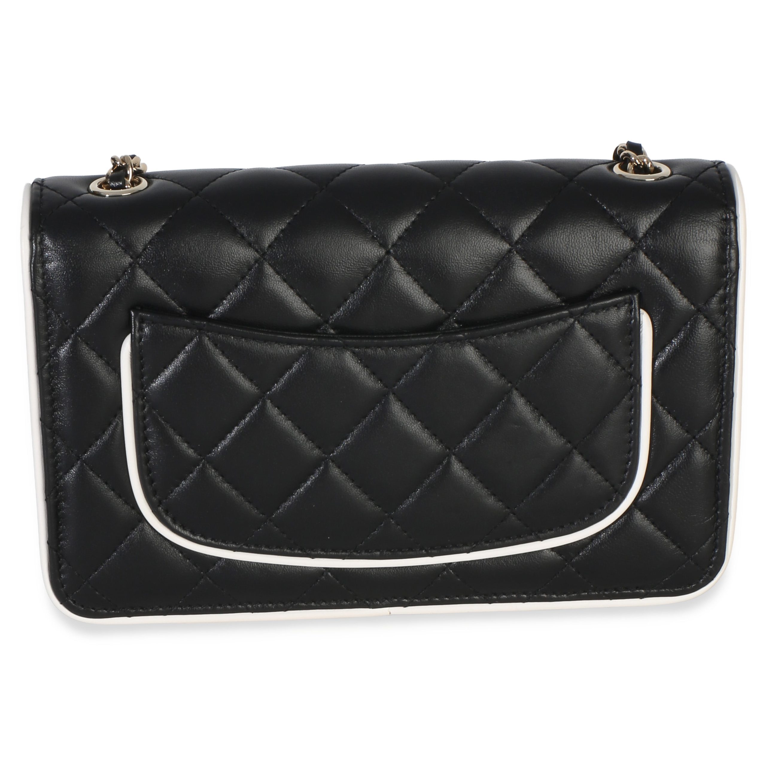 26P Black White Quilted Lambskin Resin CC Flap Wallet On Chain - 图片 4