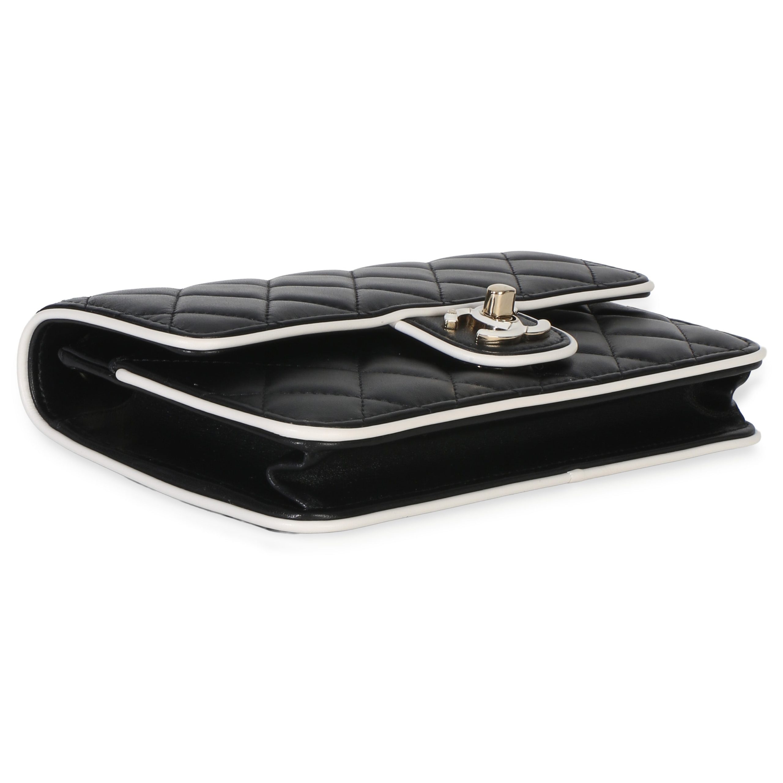 26P Black White Quilted Lambskin Resin CC Flap Wallet On Chain - 图片 6