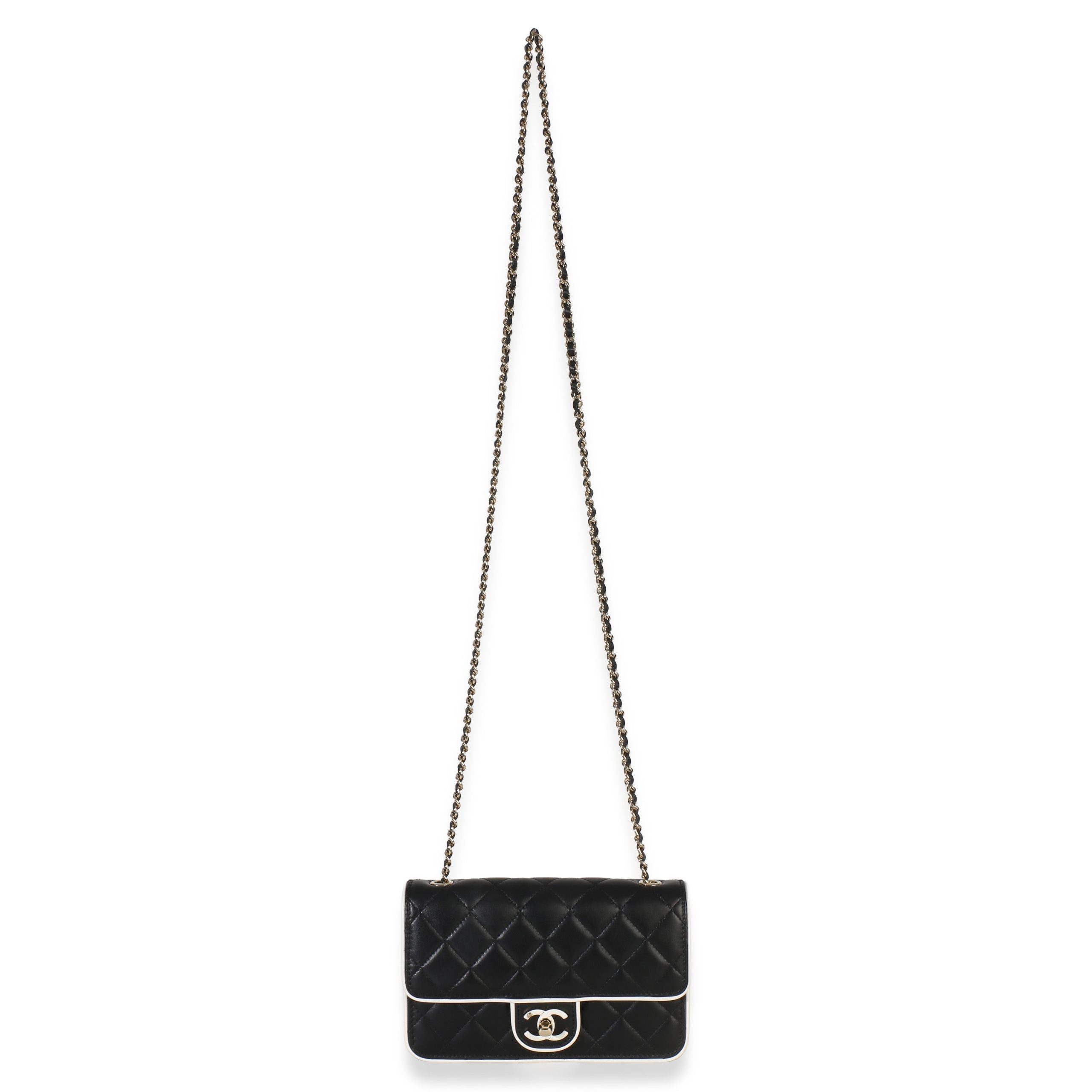 26P Black White Quilted Lambskin Resin CC Flap Wallet On Chain - 图片 8