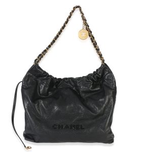 So Black Quilted Caviar Chanel 22 Hobo Handbag