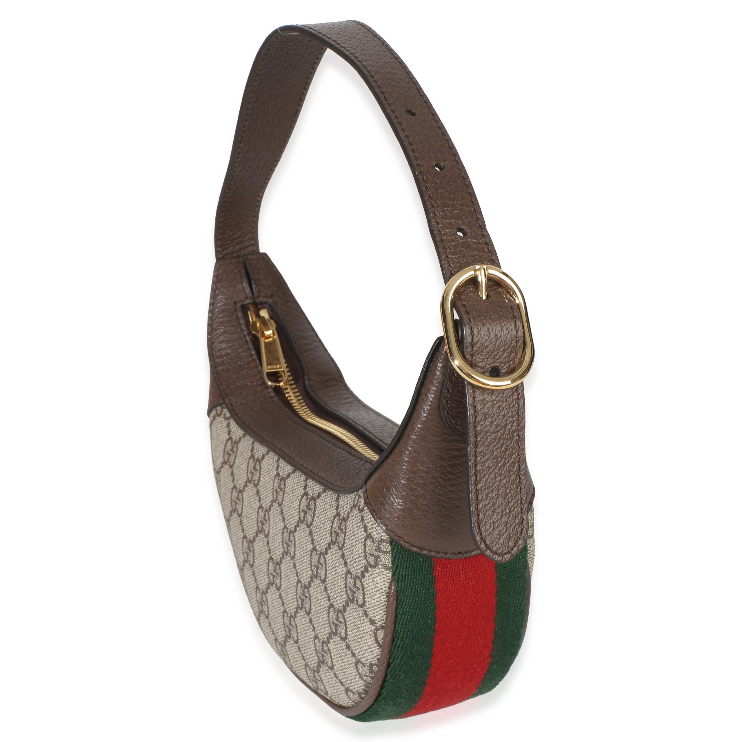 Beige Brown GG Supreme Monogram Calfskin Web Mini Ophidia Half Moon Hobo - 图片 2