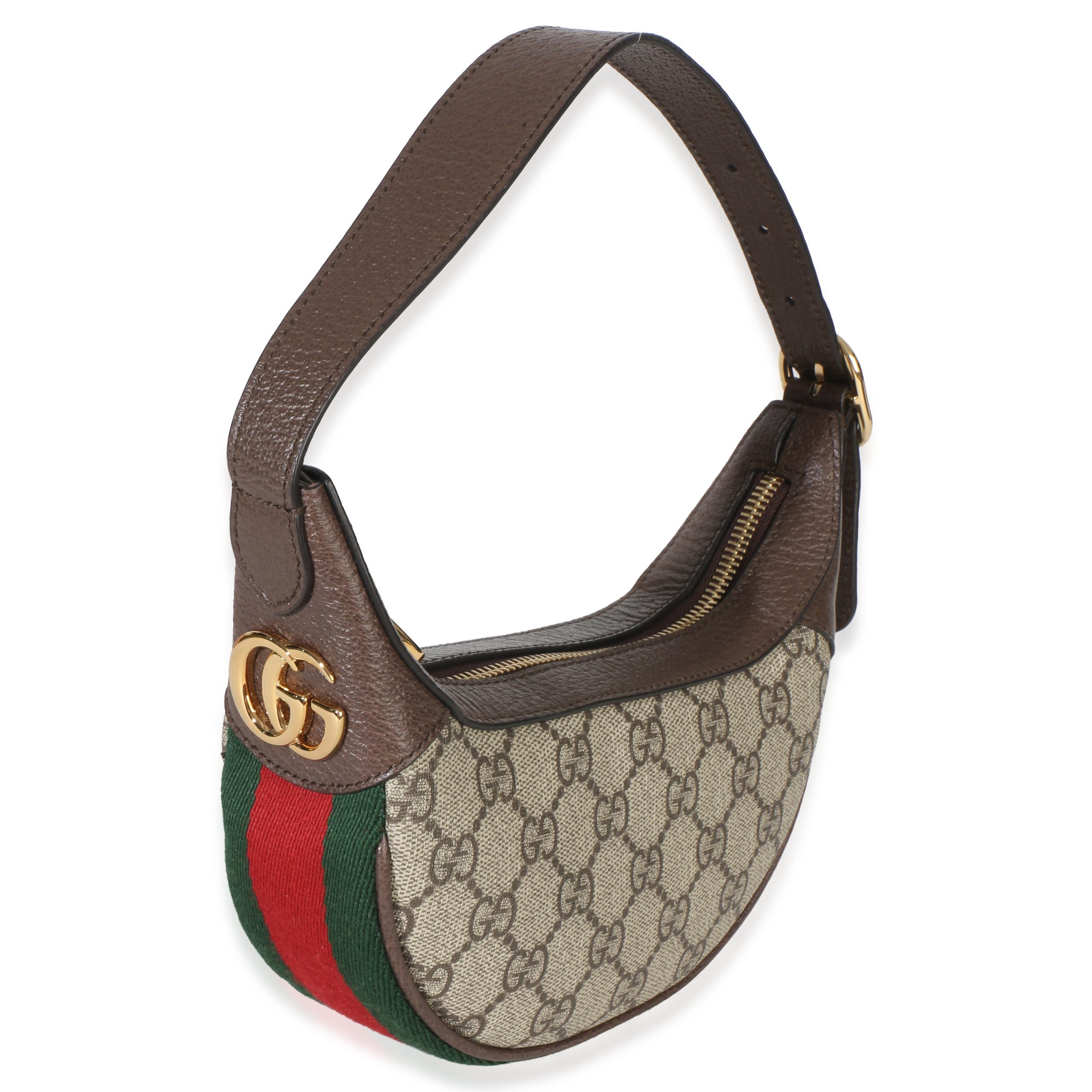 Beige Brown GG Supreme Monogram Calfskin Web Mini Ophidia Half Moon Hobo - 图片 3
