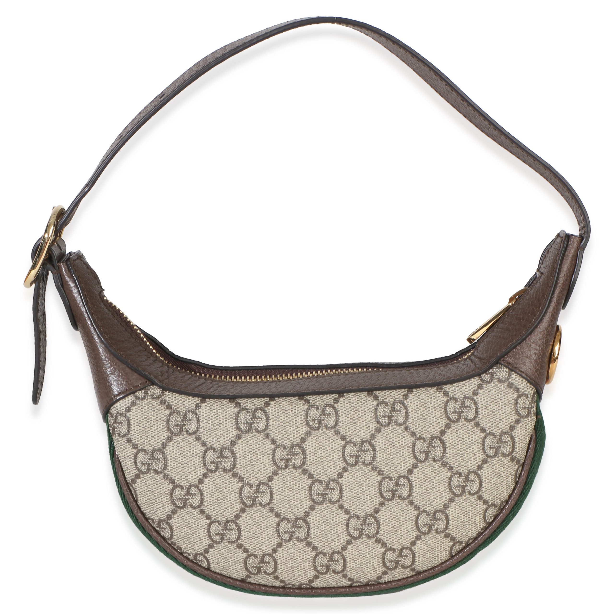 Beige Brown GG Supreme Monogram Calfskin Web Mini Ophidia Half Moon Hobo - 图片 4
