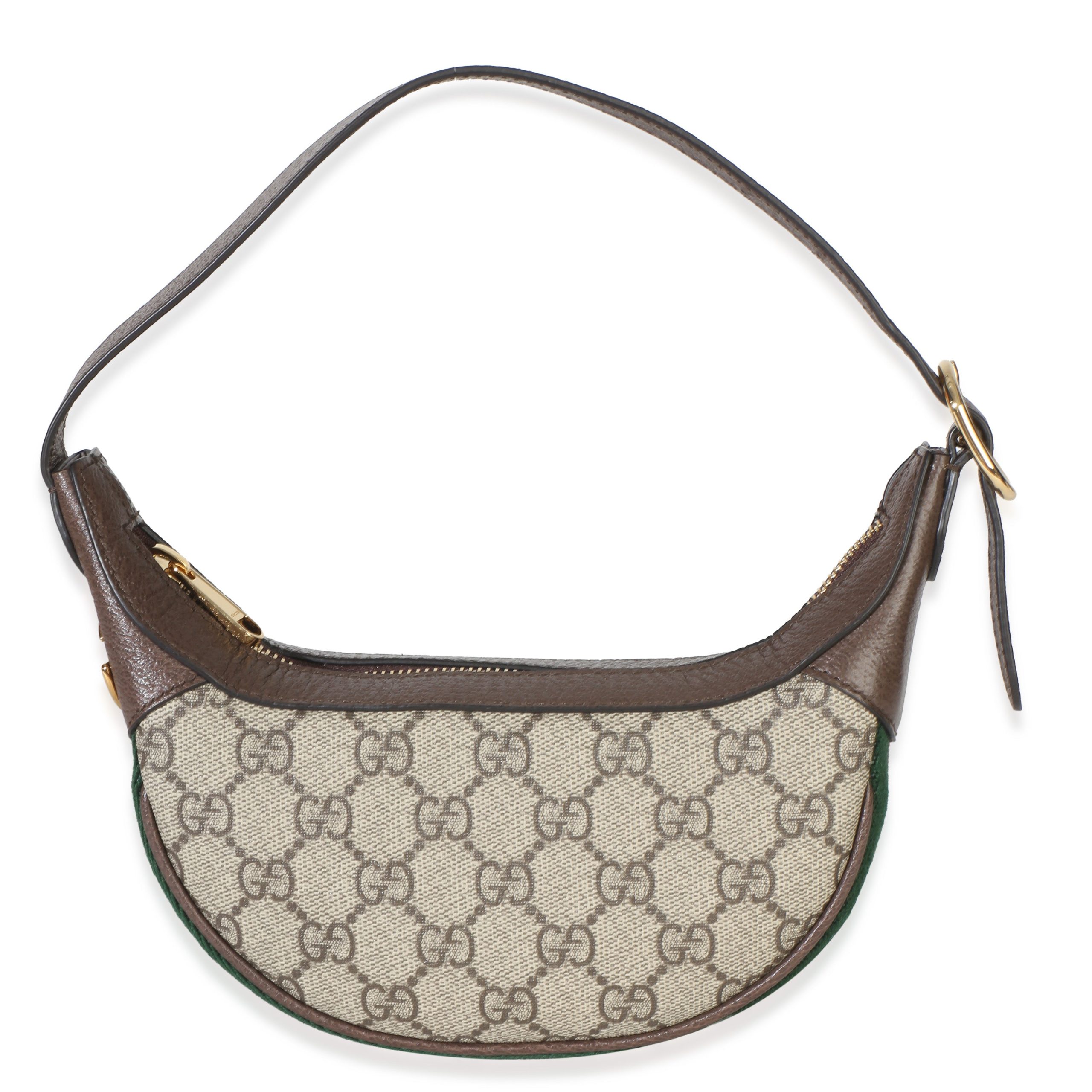 Beige Brown GG Supreme Monogram Calfskin Web Mini Ophidia Half Moon Hobo
