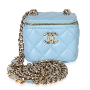 Blue Quilted Lambskin Coco Chain Mini Vanity Case