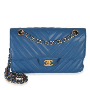 Blue Chevron Lambskin Small Classic Double Flap Bag