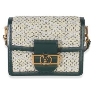 Green Quilted Denim Printed Monogram Mini Dauphine