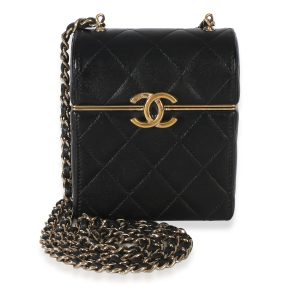 Black Quilted Lambskin Small Box With Chain Bag