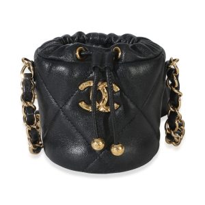 Black Quilted Lambskin Micro Bucket Bag