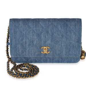 Blue Denim Quilted CC Pearl Crush Wallet On Chain