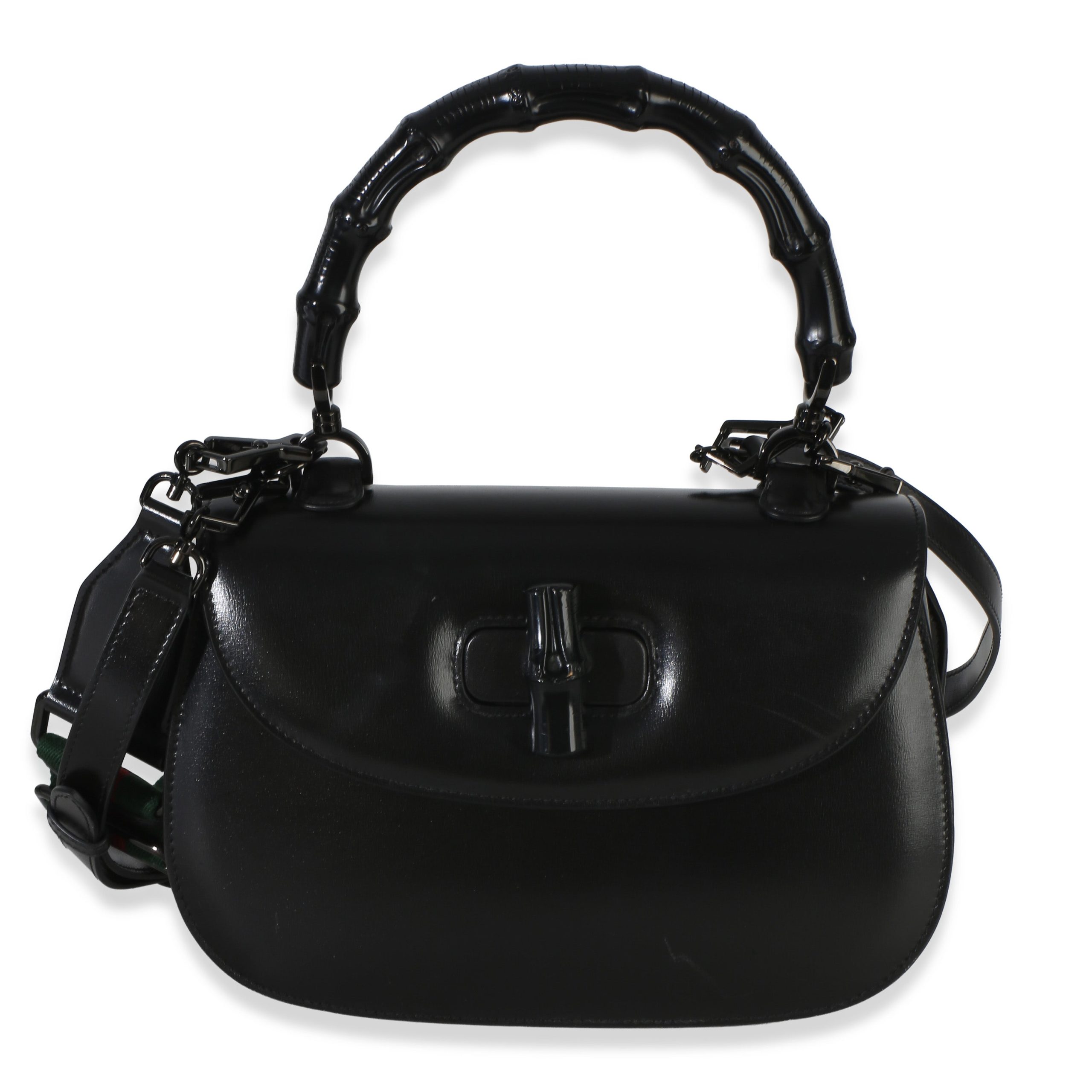 Black Monochrome Boarded Dyana Lux Medium Bamboo 1947 Top Handle Bag