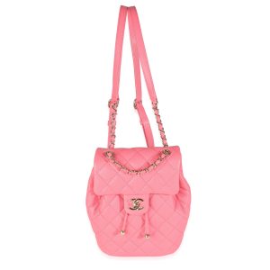 Pink Quilted Caviar Drawstring Backpack Handbag