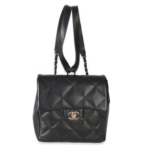Black Quilted Lambskin CC Easy Carry Backpack