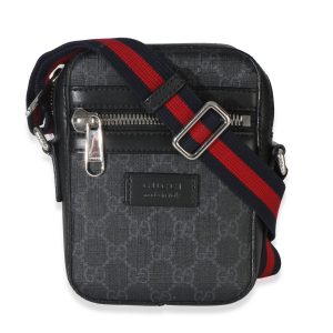 Black GG Supreme Monogram Web Appia Calfskin Web Small Camera Messenger Ba