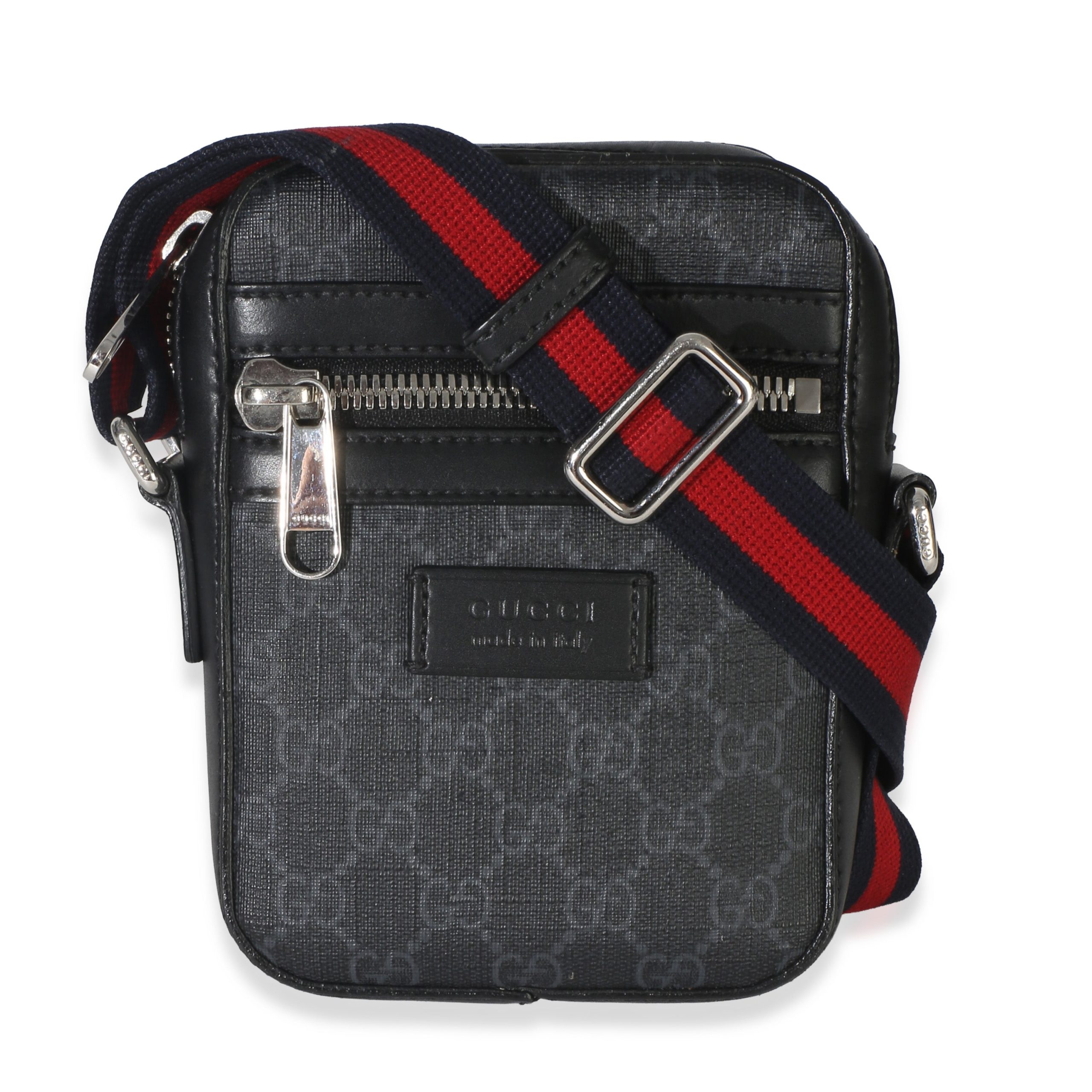 Black GG Supreme Monogram Web Appia Calfskin Web Small Camera Messenger Ba