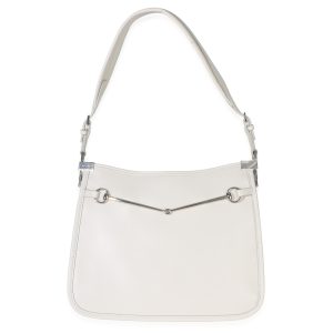 White Calfskin Horsebit Slim Shoulder Bag